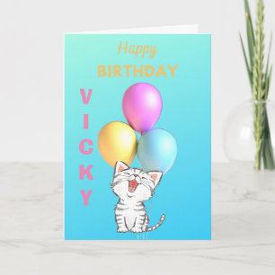 CUTE SINGING KITTEN WITH BALLOONS CUSTOM CARD