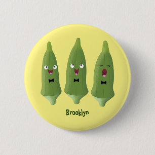 Cute singing okra vegetable cartoon 2 inch round button