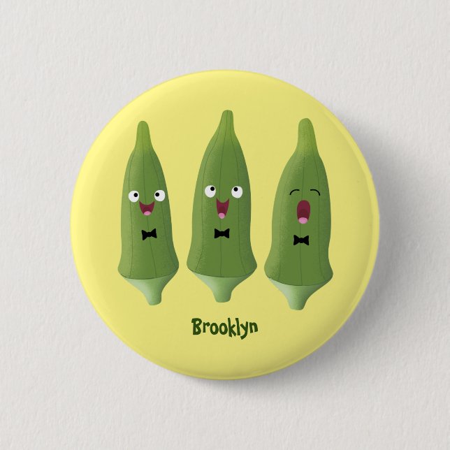 Cute singing okra vegetable cartoon 2 inch round button (Front)