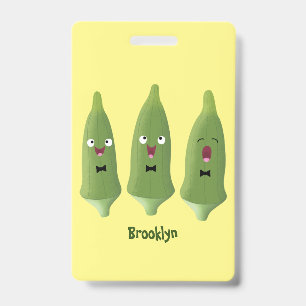 Cute singing okra vegetable cartoon badge