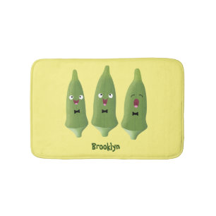Cute singing okra vegetable cartoon  bath mat