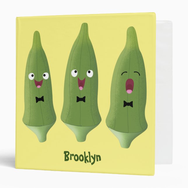 Cute singing okra vegetable cartoon binder (Front/Inside)