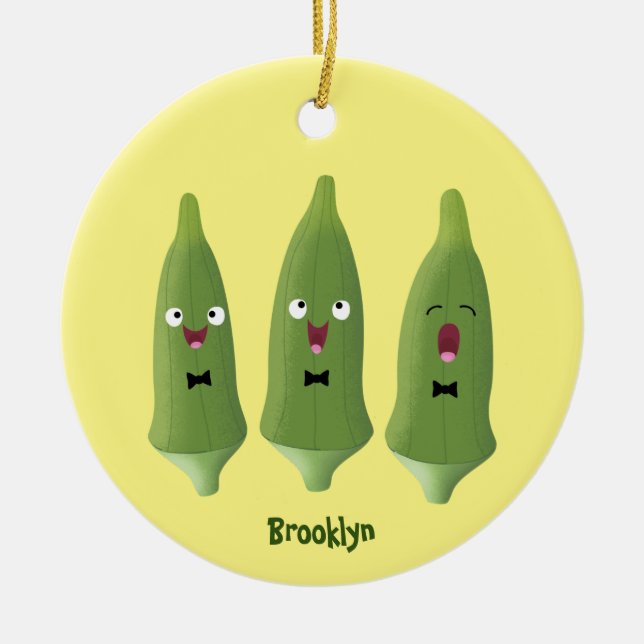 Cute singing okra vegetable cartoon ceramic ornament (Front)