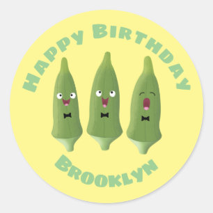 Cute singing okra vegetable cartoon  classic round classic round sticker