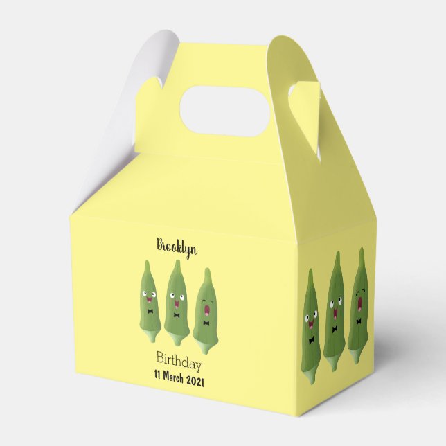 Cute singing okra vegetable cartoon favor box (Front Side)