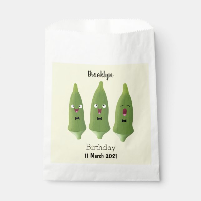 Cute singing okra vegetable cartoon favour bag (Front)