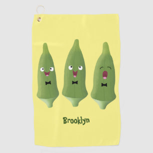 Cute singing okra vegetable cartoon golf towel