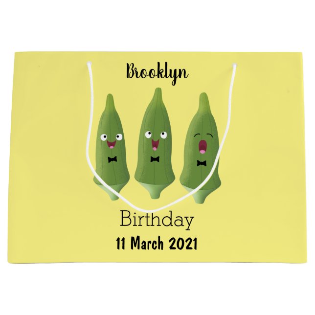 Cute singing okra vegetable cartoon  large gift bag (Front)
