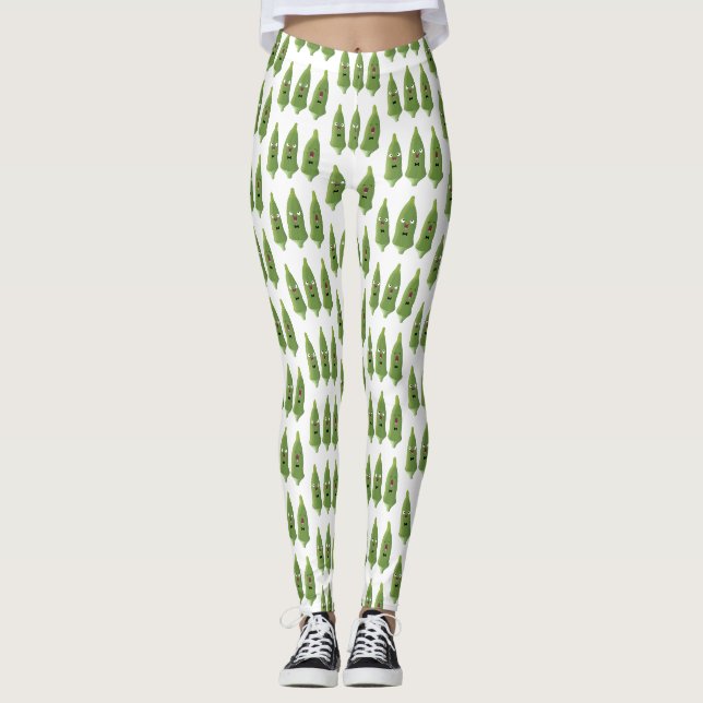 Cute singing okra vegetable cartoon leggings (Front)