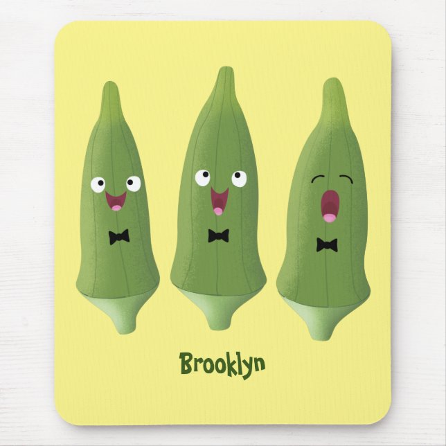 Cute singing okra vegetable cartoon mouse pad (Front)