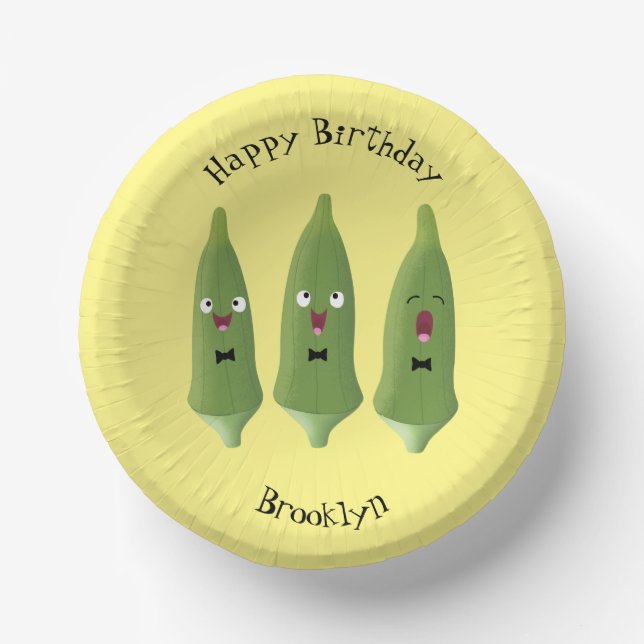 Cute singing okra vegetable cartoon paper plate (Front)