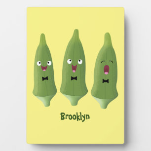 Cute singing okra vegetable cartoon plaque