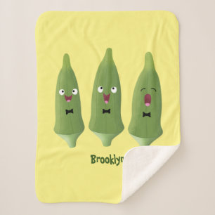 Cute singing okra vegetable cartoon  sherpa blanket
