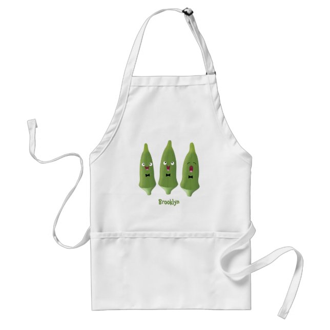 Cute singing okra vegetable cartoon standard apron (Front)