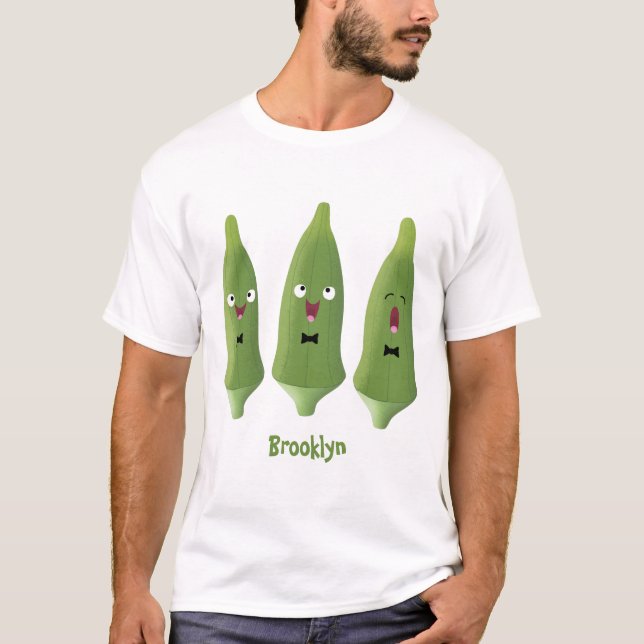 Cute singing okra vegetable cartoon T-Shirt (Front)