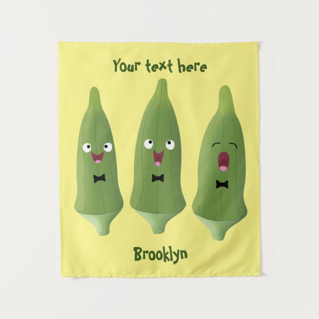 Cute singing okra vegetable cartoon tapestry (Front)