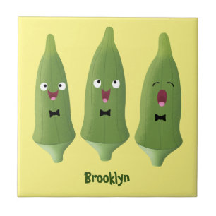 Cute singing okra vegetable cartoon tile