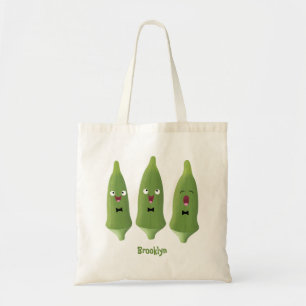 Cute singing okra vegetable cartoon tote bag
