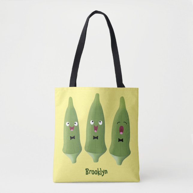 Cute singing okra vegetable cartoon tote bag (Front)