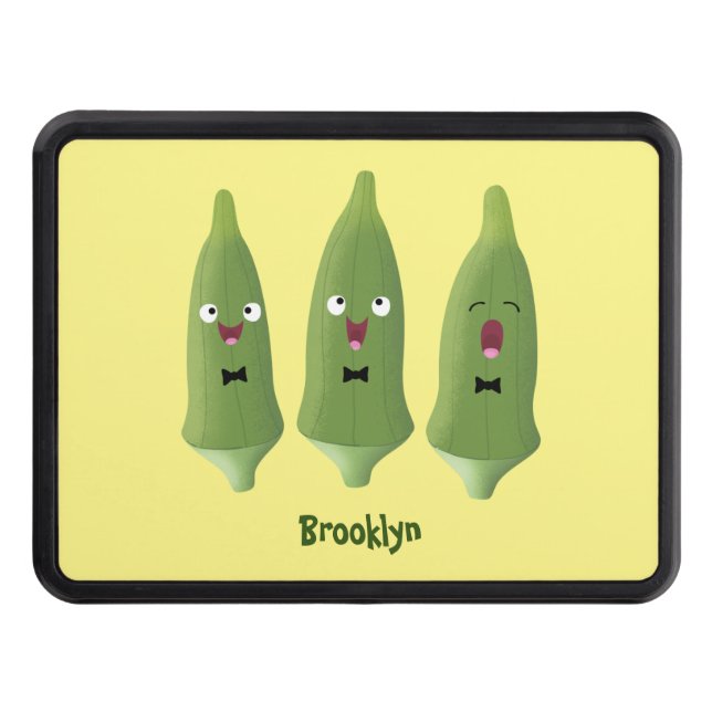 Cute singing okra vegetable cartoon trailer hitch cover (Front)