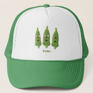 Cute singing okra vegetable cartoon trucker hat