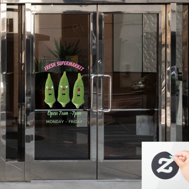 Cute singing okra vegetable cartoon window cling (Office Door)