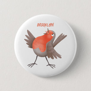 Cute singing robin bird cartoon 2 inch round button