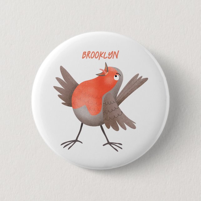Cute singing robin bird cartoon 2 inch round button (Front)