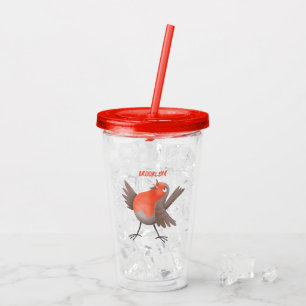 Cute singing robin bird cartoon acrylic tumbler