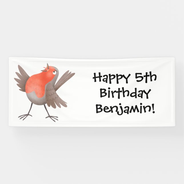 Cute singing robin bird cartoon banner (Horizontal)