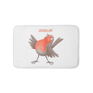 Cute singing robin bird cartoon bath mat