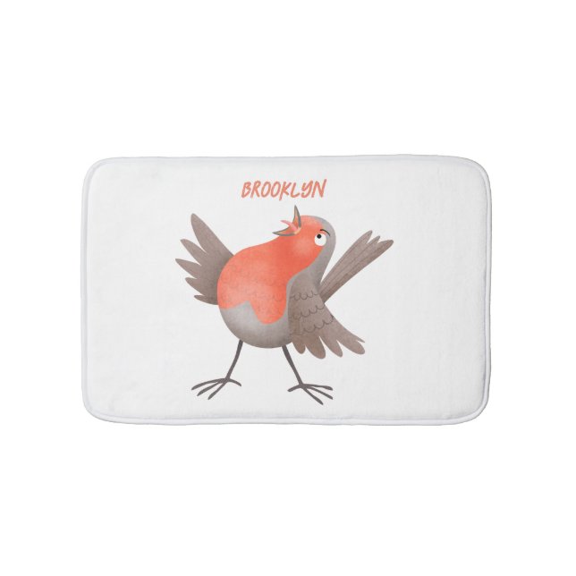 Cute singing robin bird cartoon bath mat (Front)