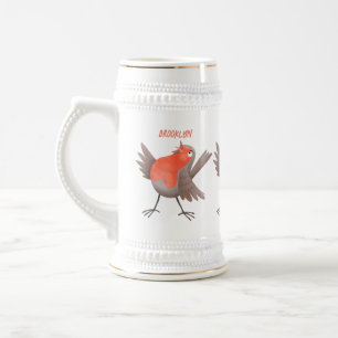 Cute singing robin bird cartoon  beer stein