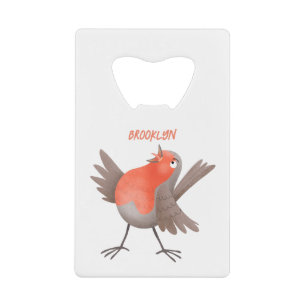 Cute singing robin bird cartoon credit card bottle opener