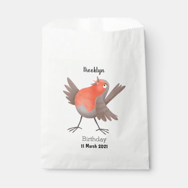 Cute singing robin bird cartoon favour bag (Front)