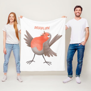 Cute singing robin bird cartoon fleece blanket