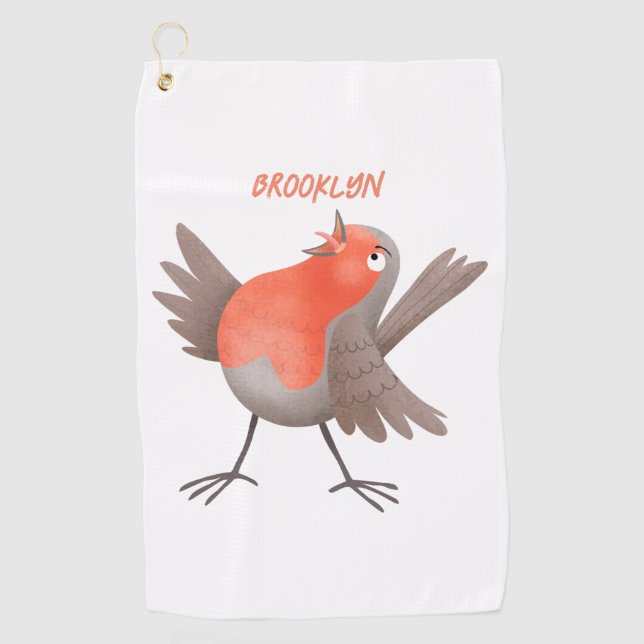 Cute singing robin bird cartoon golf towel (Front)