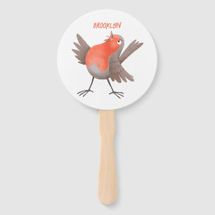 Cute singing robin bird cartoon hand fan