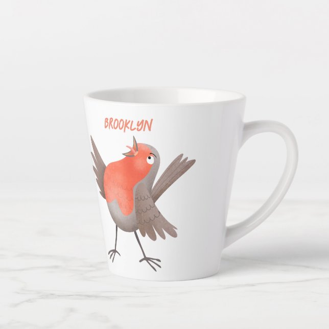 Cute singing robin bird cartoon latte mug (Right)