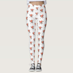 Cute singing robin bird cartoon leggings