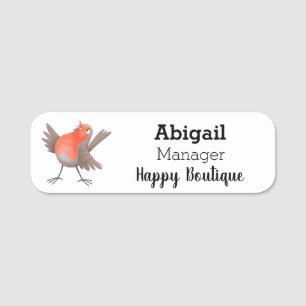 Cute singing robin bird cartoon name tag