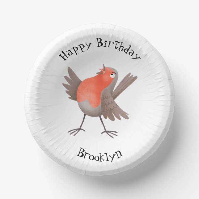 Cute singing robin bird cartoon paper plate (Front)
