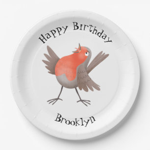 Cute singing robin bird cartoon paper plate