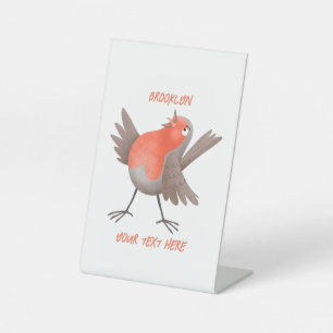Cute singing robin bird cartoon pedestal sign