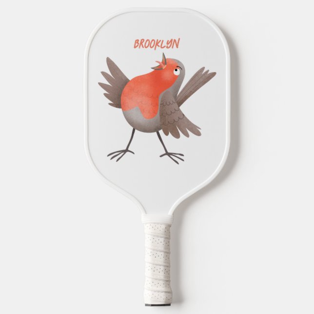 Cute singing robin bird cartoon  pickleball paddle (Front)