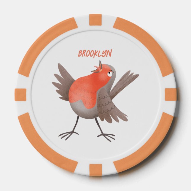 Cute singing robin bird cartoon poker chips (Front)
