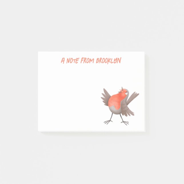 Cute singing robin bird cartoon  post-it notes (Front)