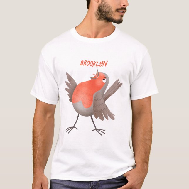 Cute singing robin bird cartoon T-Shirt (Front)