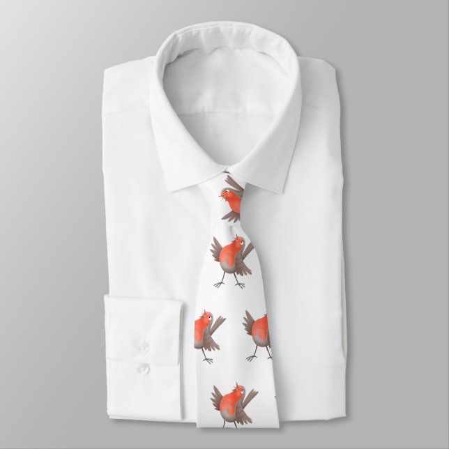 Cute singing robin bird cartoon tie (Tied)