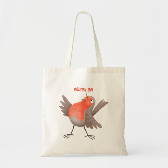 Cute singing robin bird cartoon  tote bag (Front)